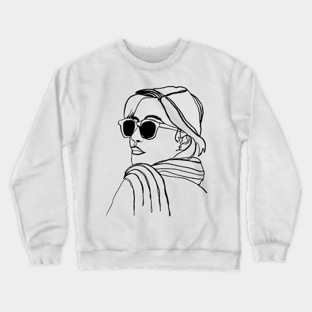 One-Line Ink Drawing Woman with Sunglasses Crewneck Sweatshirt by venglehart